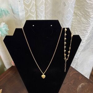 Gold Heart Pendant Necklace and Bracelet Set